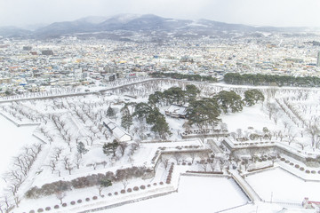 HOKKAIDO, JAPAN-JAN. 31, 2016: The view of star Castle in Hokkaido, Japan.