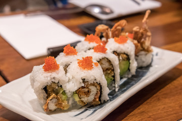Sushi roll on plate