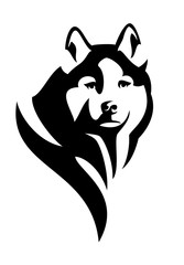 husky dog head black and white vector design © Cattallina