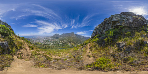 Fototapeta na wymiar Full 360 virutal reality of Lions Head and Table Mountain peaks in Cape Town, South Africa
