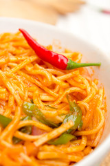 Spaghetti line on white wooden floor, table top