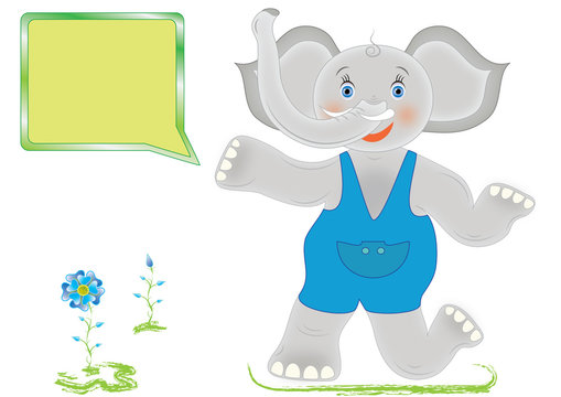Baby elephant in shorts with frame for text