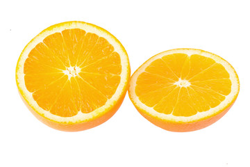 Ripe oranges isolated on white background. Orange in a cut