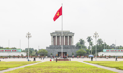 HANOI, VIETNAM - SEPTEMBER 2: Visitors at the Ho Chi Minh Mausoleum during Vietnam's National Day on September 2, 2015 in Hanoi, Vietnam