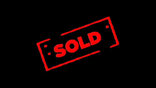 Red rubber ink stamp Sold signed zoom in and zoom out with alpha channel transparency backgrounds (4K)