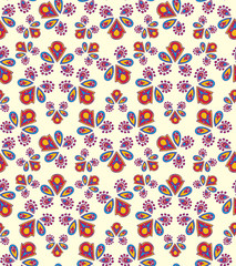 Seamless pattern with bright abstract floral elements on soft beige background