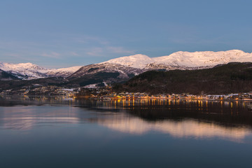 Norwegian port of Sauda, Sauda fjord, early morning