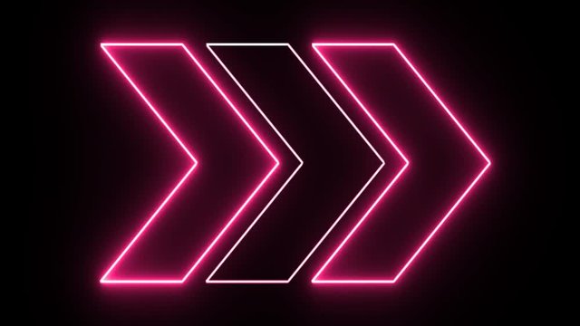 4K Neon pink direction arrow shape flickering on dark background