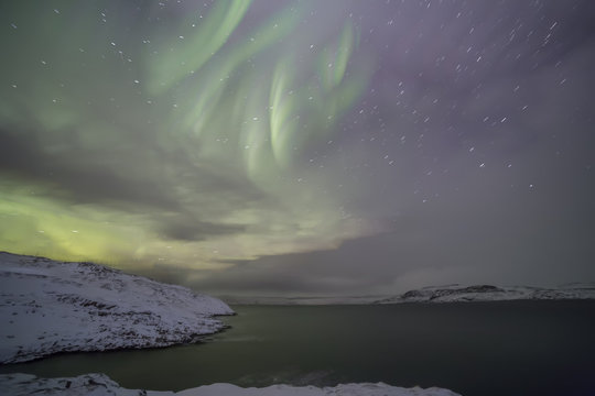 Northern Lights on the Kola Peninsula. Teriberka, Murmansk region, Russia