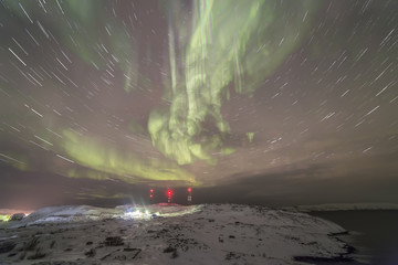 Fototapeta na wymiar Northern Lights on the Kola Peninsula. Teriberka, Murmansk region, Russia