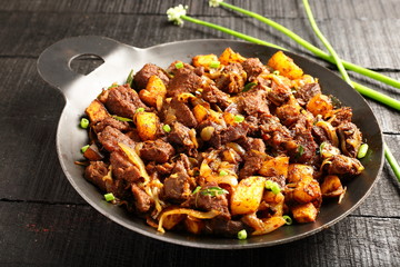 Homemade mutton fry from Indian  cuisine 