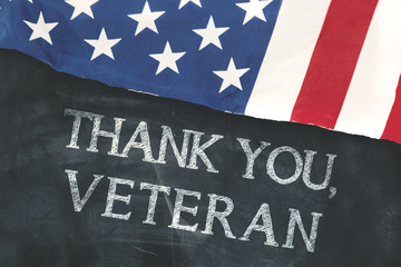 Fototapeta na wymiar Text of Thank You, Veteran on the chalkboard
