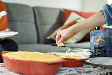 Melted cheese in a casserole dish