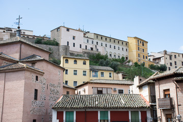 The Spanish city of Toledo. Elements of urban buildings and the castle wall.