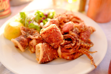 Fried calamari in Skiathos, Greece