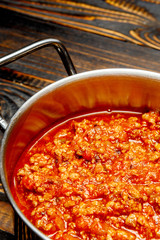 Spaghetti bolognese sauce on a pan