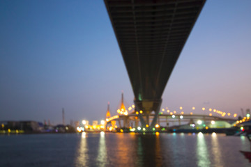 Fototapeta na wymiar Blurred focus Industrial Ring Road Bridge (Bhumibol Bridge) , Bangkok , Thailand