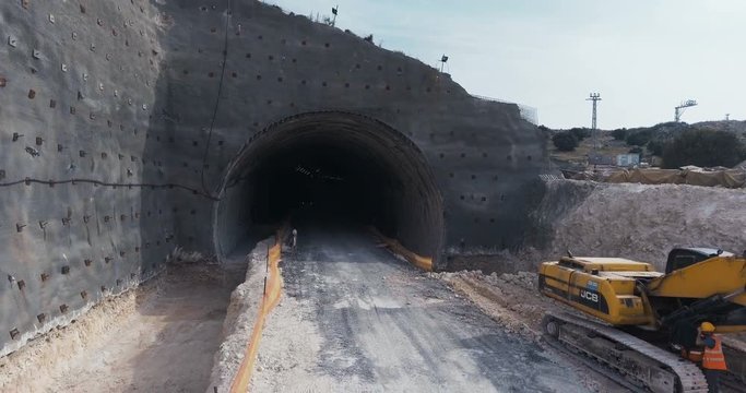 Aerial footage of a large scale highway construction project