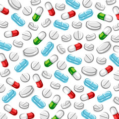 Pills and capsules background. Vectors