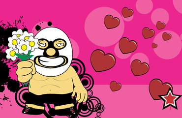 Valentine mexican wrestler cartoon background in vector format