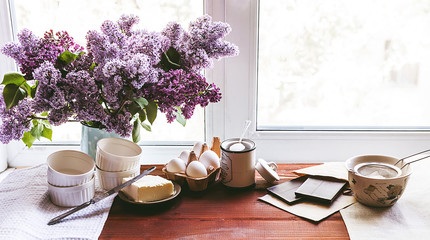 Step by step the chef prepares a dessert - chocolate fondant. Classic recipe.