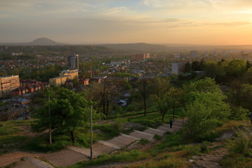 Fototapeta premium View from the Chinese gazebo at sunset. Pyatigorsk, Russia