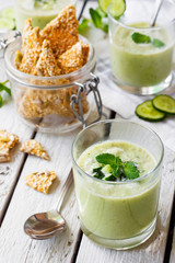 Cold cucumber soup with avocado and mint
