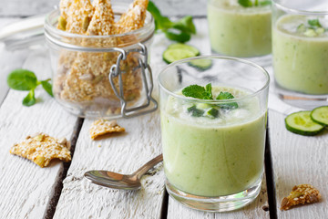 Cold cucumber soup with avocado and mint

