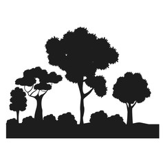 silhouette trees bushes forest ecology design image vector illustration