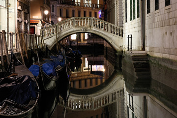 Nightshot of Venice with its canals and alleys in winter, Italy