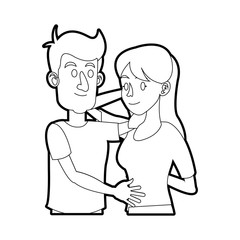 character couple hugging lovingly outline vector illustration design