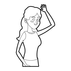 character woman her arm raised line vector illustration design