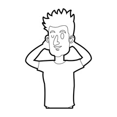 character man with arms up relaxed attitude line vector illustration design