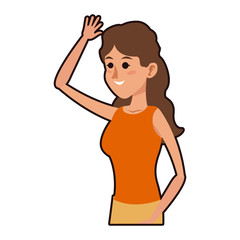 character woman her arm raised image vector illustration design