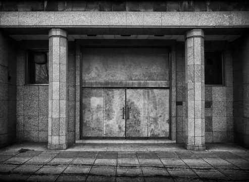 derelict office building doorway 