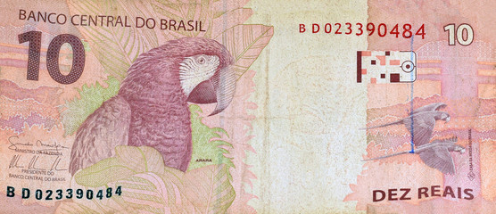 Brazilian currency ten reais (real) banknote