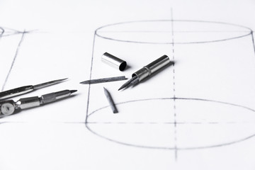 Graphite for compasses in tiny metal case - for technical drawing.