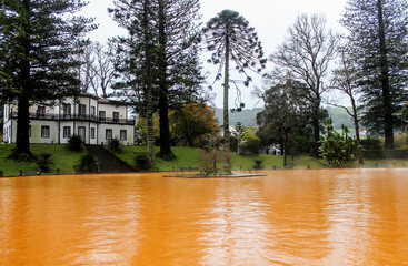 Thermal springs. Orange water. Azores. Portugal