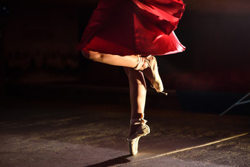 The ballerina shows legs and pointes. © fotofrol