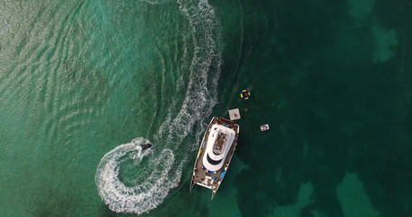 Top View of Yacht in a Paradise Island	
