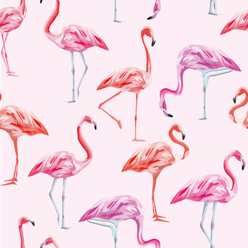 Flamingo seamless pattern pink background