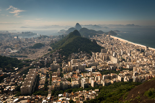 Aerial View of Copacabana District, the Sugarloaf Mountain in the Horizon, Rio de Janeiro, Brazil