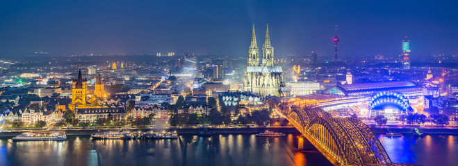 Cologne City, Panorama Landmark Beautiful Aerial View of Hohenzollern Bridge over Rhine River,...