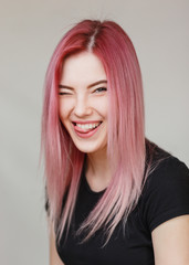 Beautiful girl with pink hair