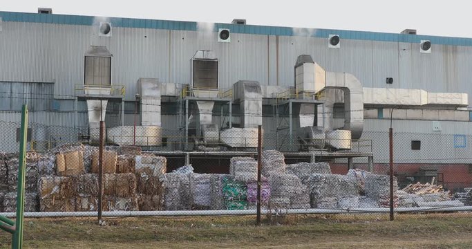 Chimneys With Air Filters at Factory For Recycling Paper and Cardboard