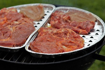 Grilling meats on grill tray