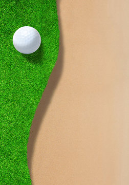 Golf Ball on Edge of Sand Trap With Copy Space