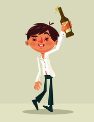Happy smiling drunk office worker man character mascot. Vector flat cartoon illustration