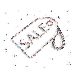 People walking in Price discounts, sales .3D illustration.