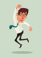 Fototapeta na wymiar Happy smiling businessman office worker mascot character jump. Vector flat cartoon illustration